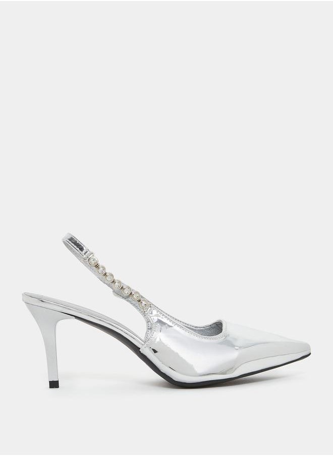 Styli Embellished Side Strap Stiletto Heel Sandals  - Image 1