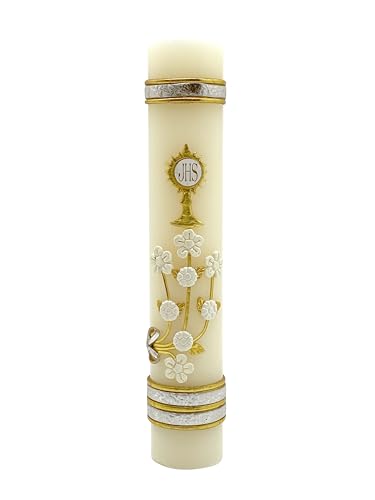 Angelitos de Mexico First Communion Prayer Candle Adorned with The Holy Spirit Dove A Blessed Mass Religious Keepsake - Image 1