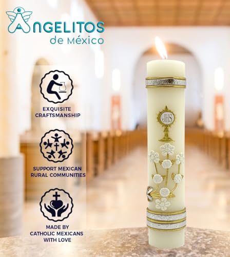 Angelitos de Mexico First Communion Prayer Candle Adorned with The Holy Spirit Dove A Blessed Mass Religious Keepsake - Image 2
