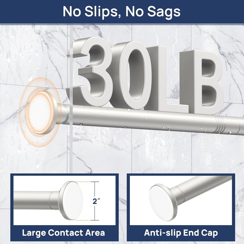 ENJOYBASICS Shower Curtain Rod 30 to 76 Inches, Stainless Steel Adjustable Spring Tension Rods No Drill for Bathroom, Closet, Window, Room Divider, Never Rust, Non Slip, Nickel - Image 4