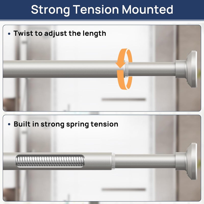 ENJOYBASICS Shower Curtain Rod 30 to 76 Inches, Stainless Steel Adjustable Spring Tension Rods No Drill for Bathroom, Closet, Window, Room Divider, Never Rust, Non Slip, Nickel - Image 3