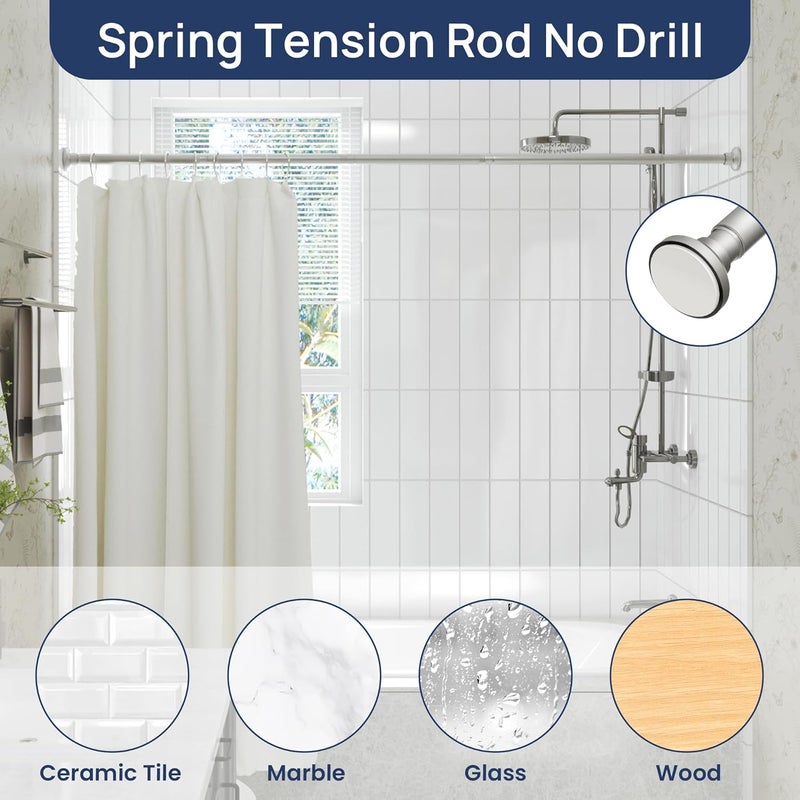 ENJOYBASICS Shower Curtain Rod 30 to 76 Inches, Stainless Steel Adjustable Spring Tension Rods No Drill for Bathroom, Closet, Window, Room Divider, Never Rust, Non Slip, Nickel - Image 5
