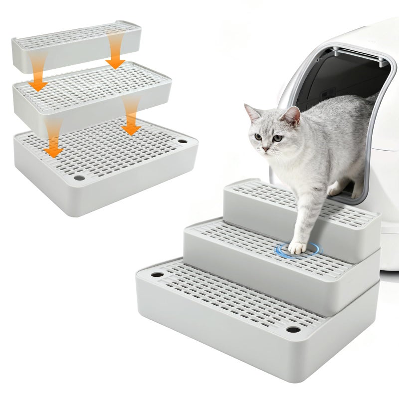 Midollarle Adjustable 3 Steps Cat Ramp for Litter Box, Detachable Cat Pedal Step Stool with Filter Function, Double Layered Cats Litter Trapper, Suitable for Small&Elderly Cats, Non-Slip(Grey) - Image 1