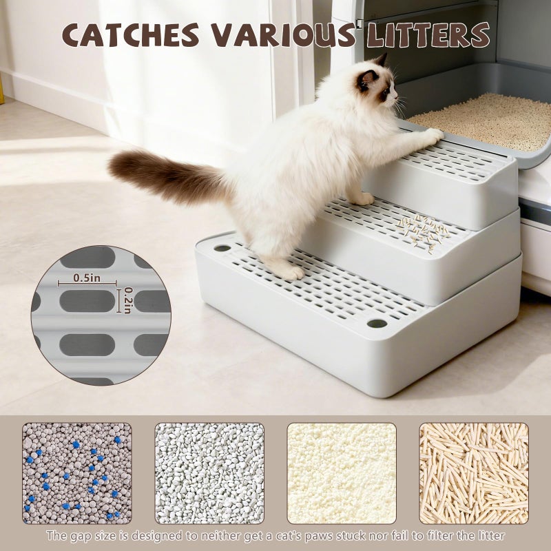Midollarle Adjustable 3 Steps Cat Ramp for Litter Box, Detachable Cat Pedal Step Stool with Filter Function, Double Layered Cats Litter Trapper, Suitable for Small&Elderly Cats, Non-Slip(Grey) - Image 5