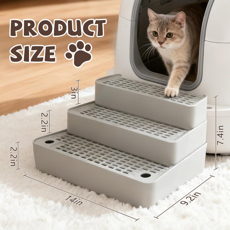 Midollarle Adjustable 3 Steps Cat Ramp for Litter Box, Detachable Cat Pedal Step Stool with Filter Function, Double Layered Cats Litter Trapper, Suitable for Small&Elderly Cats, Non-Slip(Grey) - Image 4