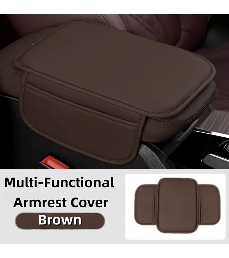 Car Armrest Box Protection Mat Multifunctional Storage Bag Black Glossy Double Pocket - Image 3