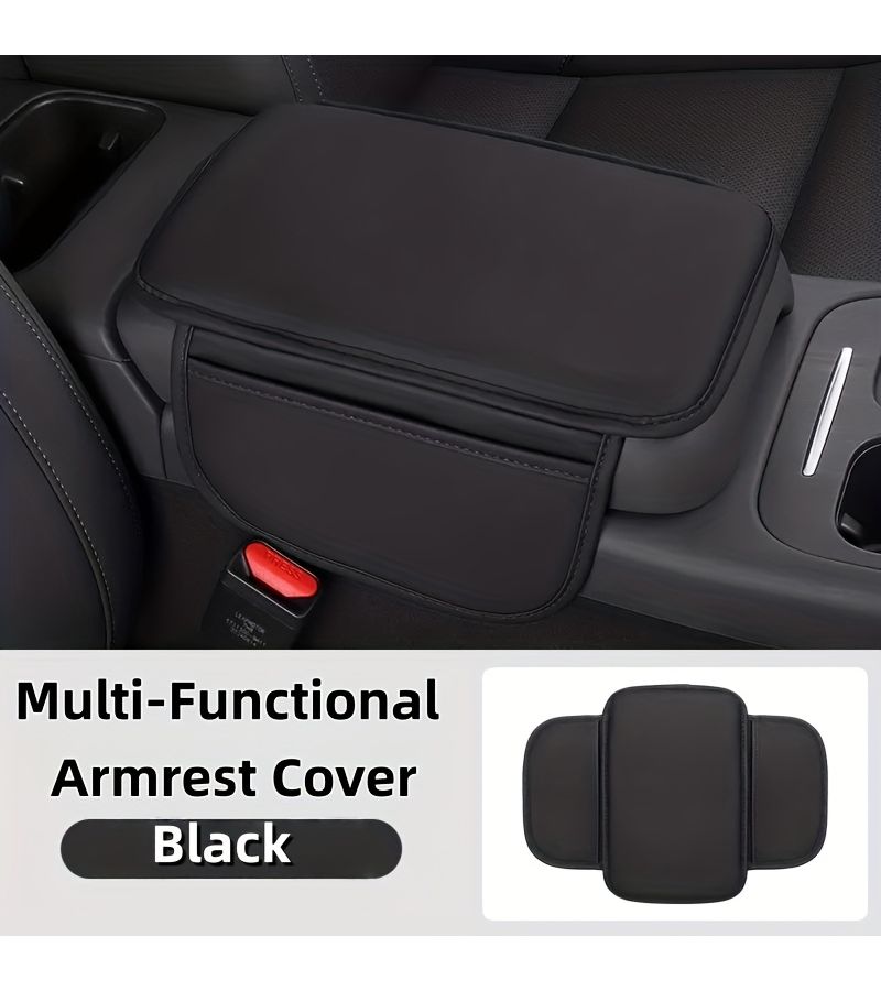 Car Armrest Box Protection Mat Multifunctional Storage Bag Black Glossy Double Pocket - Image 2