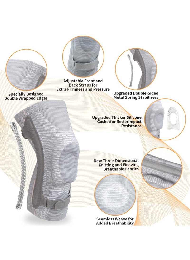 يوجي وسائد الركبة، قوس الركبة للنساء والرجال، الرياضة واقية العتاد الركبة الأكمام مع Patella وسادة ومثبتات الجانب، دعم الضغط لـ ACL / PCL، الجري والرياضة (الرمادي، L) - Image 5