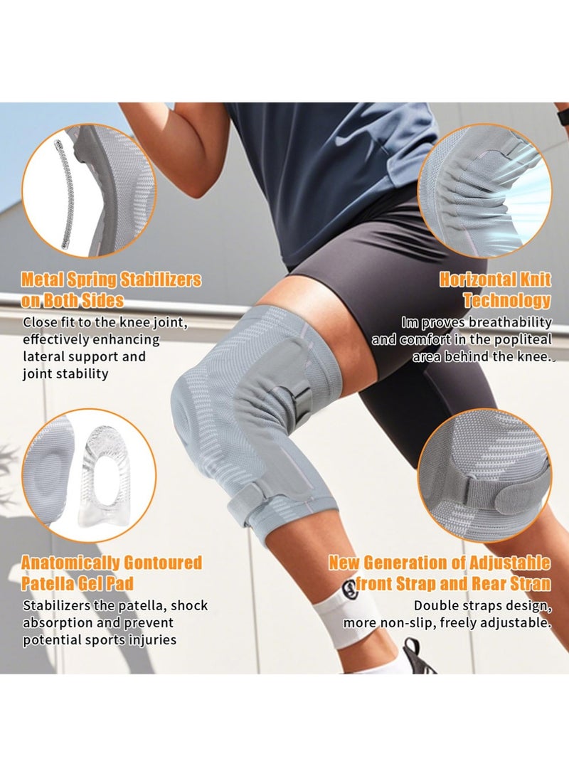 يوجي وسائد الركبة، قوس الركبة للنساء والرجال، الرياضة واقية العتاد الركبة الأكمام مع Patella وسادة ومثبتات الجانب، دعم الضغط لـ ACL / PCL، الجري والرياضة (الرمادي، L) - Image 3