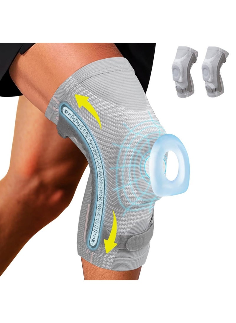 يوجي وسائد الركبة، قوس الركبة للنساء والرجال، الرياضة واقية العتاد الركبة الأكمام مع Patella وسادة ومثبتات الجانب، دعم الضغط لـ ACL / PCL، الجري والرياضة (الرمادي، L) - Image 1