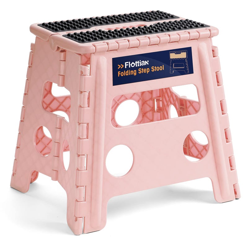 Flottian 13 Folding Step Stool for Adults and Kids Holds Up to 300 lbsNonSlip Folding Stools with Handle Compact Plastic Foldable Step Stool for BathroomBedroom KitchenSakura Pink1PC