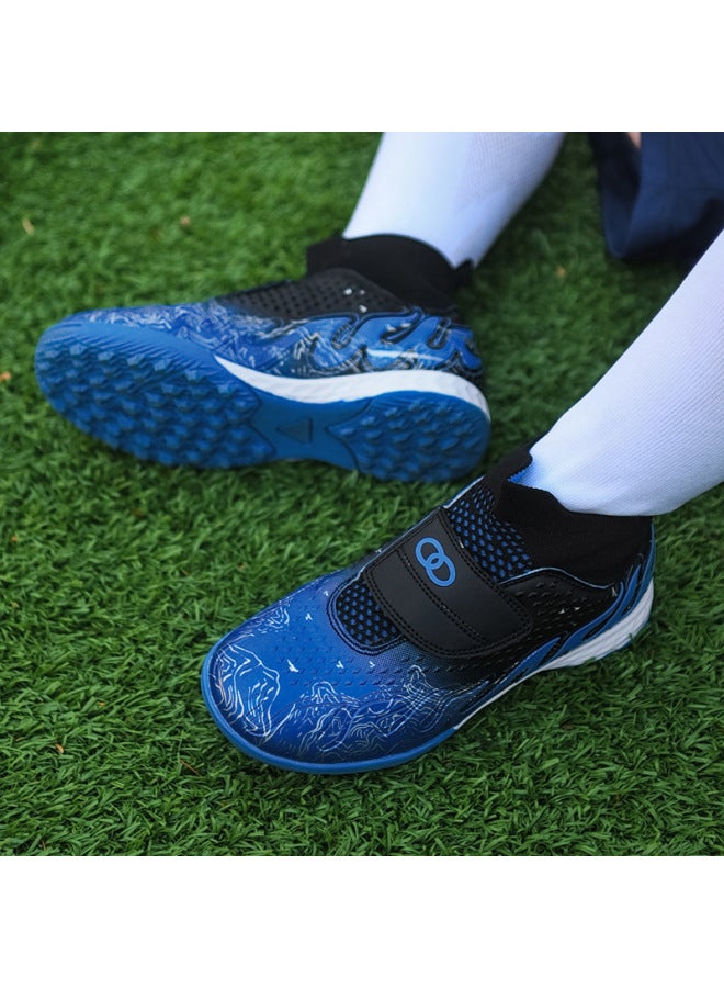 Blue Nails Children's Broken Nails High-top Football Shoes For Boys And Girls And Primary School Students Foot Velcro Tie-free Artificial Lawn Training Shoes
