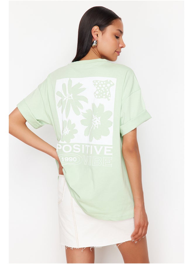 trendyol - Mint Back Printed Oversize/Wide Fit Crew Neck Knitted T-Shirt TWOSS23TS00321 - Image 1
