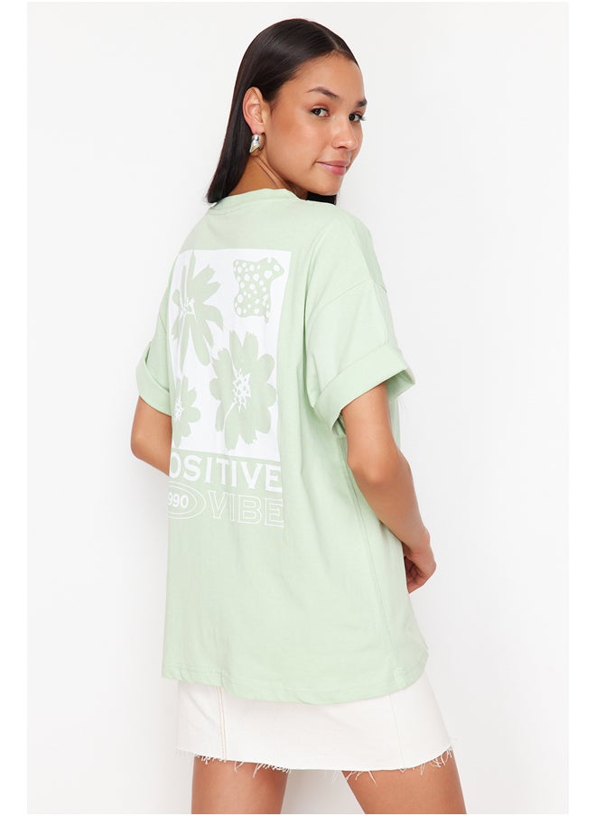 trendyol - Mint Back Printed Oversize/Wide Fit Crew Neck Knitted T-Shirt TWOSS23TS00321 - Image 1