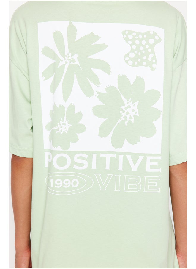trendyol - Mint Back Printed Oversize/Wide Fit Crew Neck Knitted T-Shirt TWOSS23TS00321 - Image 1
