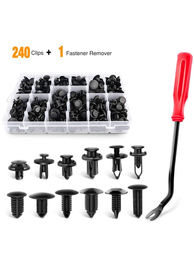 240PCS Bumper Retainer Clips Car Plastic Rivets Fasteners Push Retainer Kit Most Popular Sizes Auto Push Pin Rivets Set -Door Trim Panel Fender Clips for GM Ford Toyota Honda Chrysler  - Image 1
