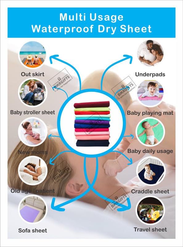 BMRGIFTS Cotton Extra Absorbent Waterproof Quick Dry Sheet for Baby Washable Mattress Protector & Bed Protector Sheet for Toddler Children Pack of 2 Medium Size, 70x100 cm Royal Blue & Sky Blue - Image 5