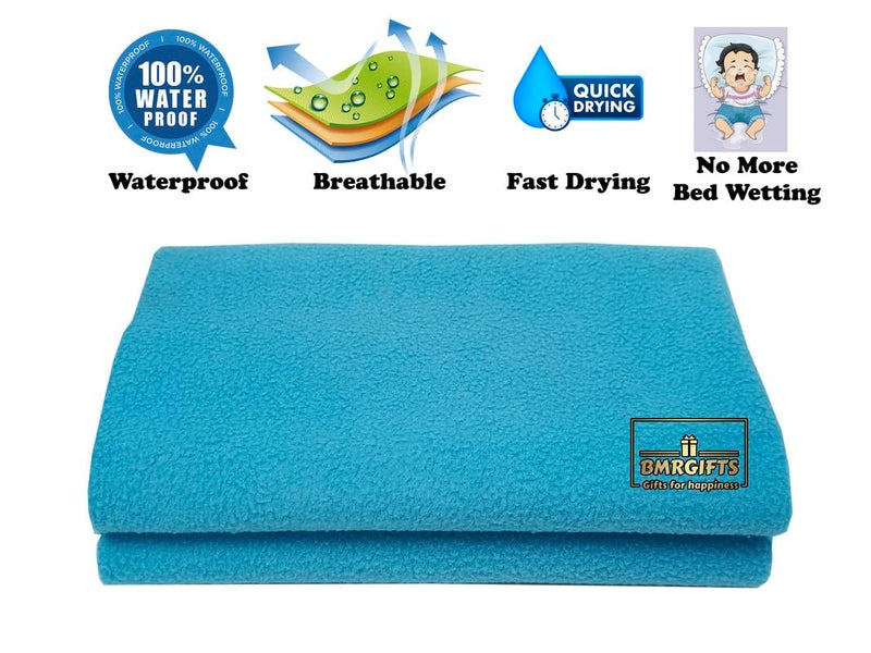 BMRGIFTS Cotton Extra Absorbent Waterproof Quick Dry Sheet for Baby Washable Mattress Protector & Bed Protector Sheet for Toddler Children Pack of 2 Medium Size, 70x100 cm Royal Blue & Sky Blue - Image 3