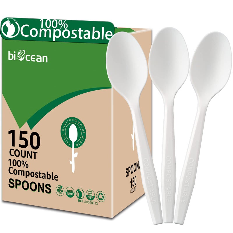 BIOCEAN 100 Compostable No Plastic Knives Plastic Forks Plastic Spoons Plastic Utensils The Heavyweight Heavy Duty Flatware is Eco Friendly Products for Lounge Party Wedding BBQ Picnic Camping