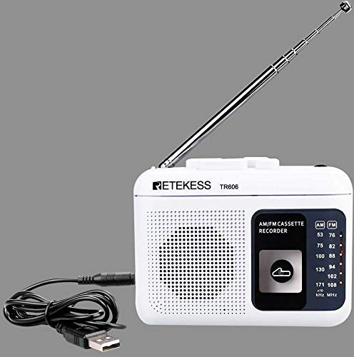Retekess مشغل أشرطة كاسيت ريتكيس TR606، مسجل مشغل كاسيت، مكبر صوت مدمج، مدخل AUX/ميكروفون، يدعم تسجيل خط AUX، راديو AM FM، يعمل بواسطة DC أو بطارية AA (أبيض) - Image 3