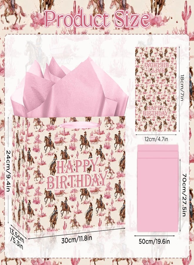 Woosytoo Pink Cowgirl Birthday Gift Bag for Girls Women Western Theme Gift Wrapping Bag with Tissue Paper & Card - Cute Horse Rodeo Party Supplies Presents for Daughter Kids Let Go Girls - Image 2
