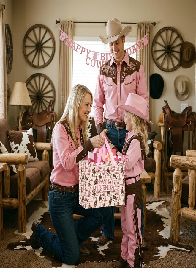 Woosytoo Pink Cowgirl Birthday Gift Bag for Girls Women Western Theme Gift Wrapping Bag with Tissue Paper & Card - Cute Horse Rodeo Party Supplies Presents for Daughter Kids Let Go Girls - Image 5