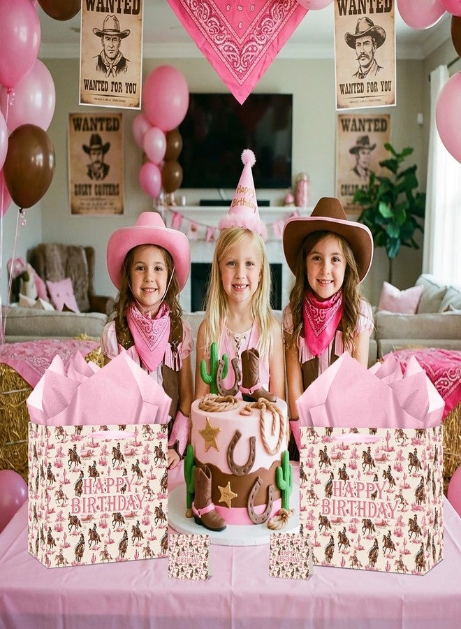 Woosytoo Pink Cowgirl Birthday Gift Bag for Girls Women Western Theme Gift Wrapping Bag with Tissue Paper & Card - Cute Horse Rodeo Party Supplies Presents for Daughter Kids Let Go Girls - Image 4