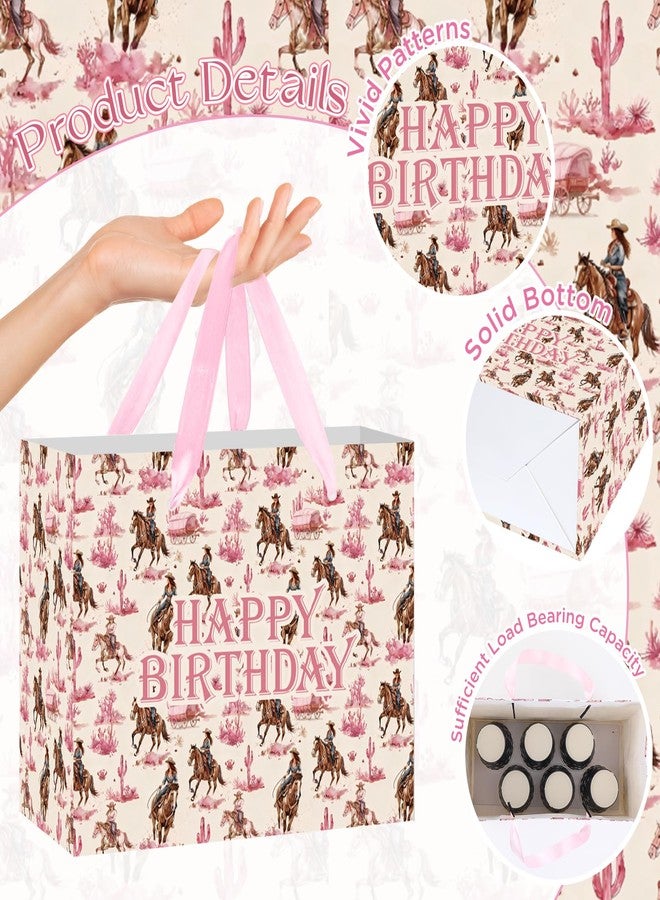 Woosytoo Pink Cowgirl Birthday Gift Bag for Girls Women Western Theme Gift Wrapping Bag with Tissue Paper & Card - Cute Horse Rodeo Party Supplies Presents for Daughter Kids Let Go Girls - Image 3
