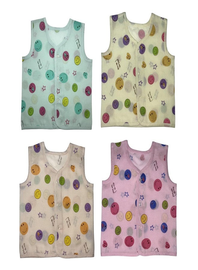 Tiny Blooms Soft Front Open Jhabla Sleeveless Cotton Vest for Newborns 3-6 Months (Pack of 4) Unisex | Skin Friendly & Breathable T-Shirts for Baby Boys and Girls - Image 1