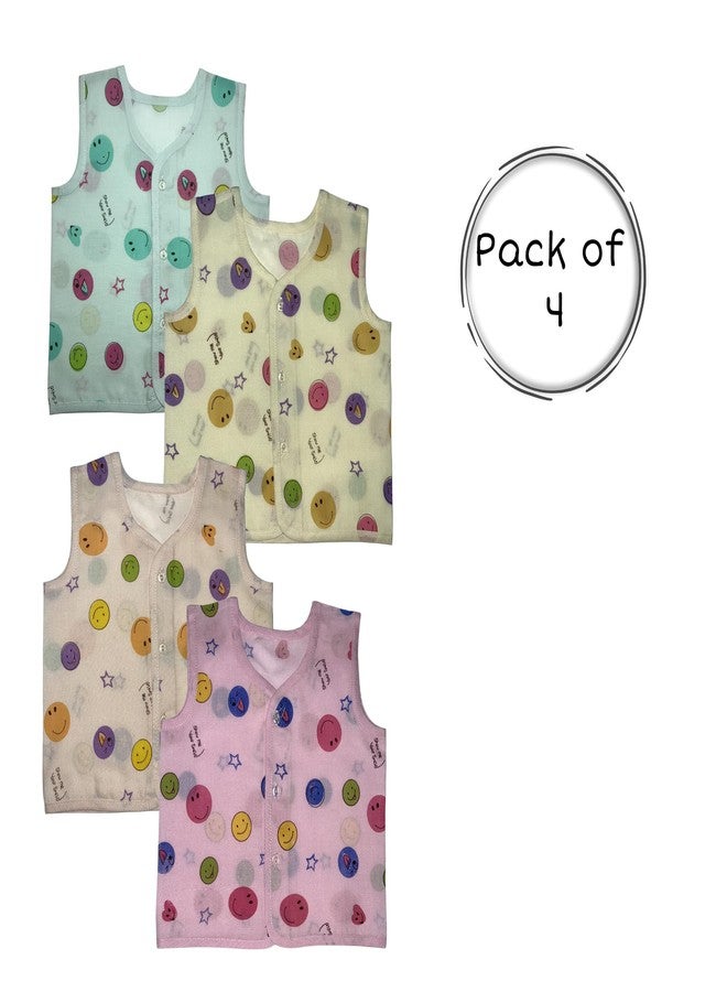 Tiny Blooms Soft Front Open Jhabla Sleeveless Cotton Vest for Newborns 3-6 Months (Pack of 4) Unisex | Skin Friendly & Breathable T-Shirts for Baby Boys and Girls - Image 2