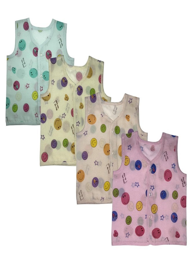 Tiny Blooms Soft Front Open Jhabla Sleeveless Cotton Vest for Newborns 3-6 Months (Pack of 4) Unisex | Skin Friendly & Breathable T-Shirts for Baby Boys and Girls - Image 5