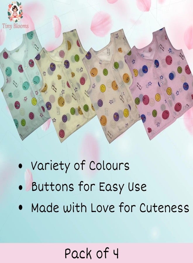 Tiny Blooms Soft Front Open Jhabla Sleeveless Cotton Vest for Newborns 3-6 Months (Pack of 4) Unisex | Skin Friendly & Breathable T-Shirts for Baby Boys and Girls - Image 3