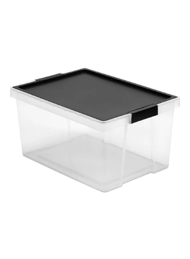 TATAY Hinged Handle Multipurpose Stackable Storage Box with Lid Black and Clear 35 Litre 1157402