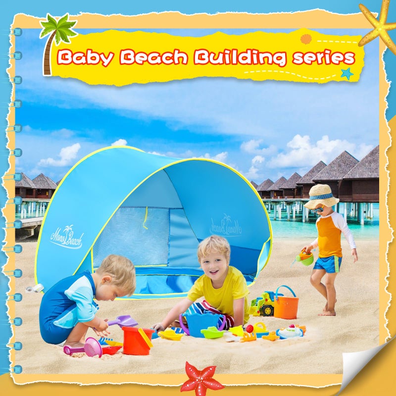 Monobeach Baby Beach Tent with Beach Sand Toys Pop Up Portable Shade Pool UPF50+ UV Protection Sun Shelter for Infant with Easy Set Up Canopy (Blue with Toys) - Image 3