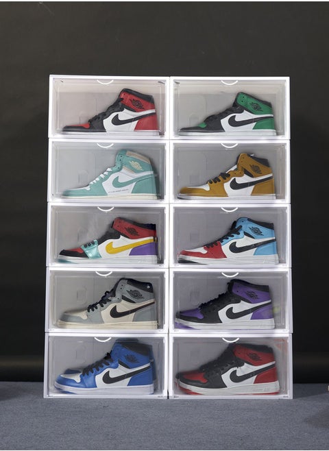 Shoe Storage Box Large 10 Pack Clear Stackable Shoe Organizer for Closet Plastic Shoe Display Case Space Saving Foldable Shoe Rack Sneaker Container Bin Holders for Entryway Closet