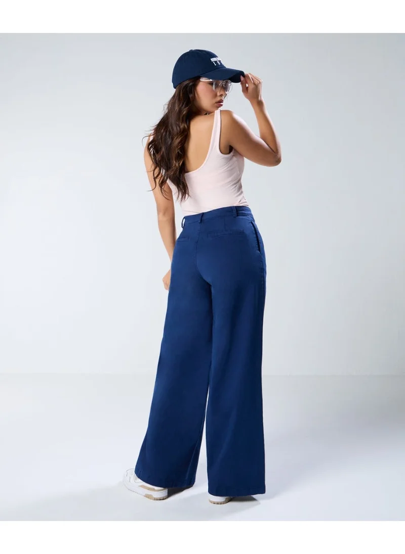 Zigzag Navy Blue Twill Pant (Long length)