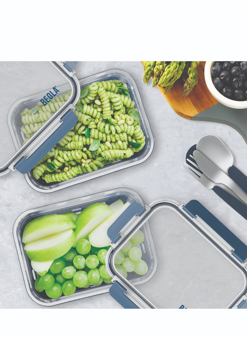 BEOLA Set of 2 Glass Food Storage Containers with Airtight Lids and Silicone Protection, Leakproof Food Organizer, Freezer, Dishwasher, Microwave Safe, Kitchen Organizer for Food (640ml, Marine Blue)  - Image 4