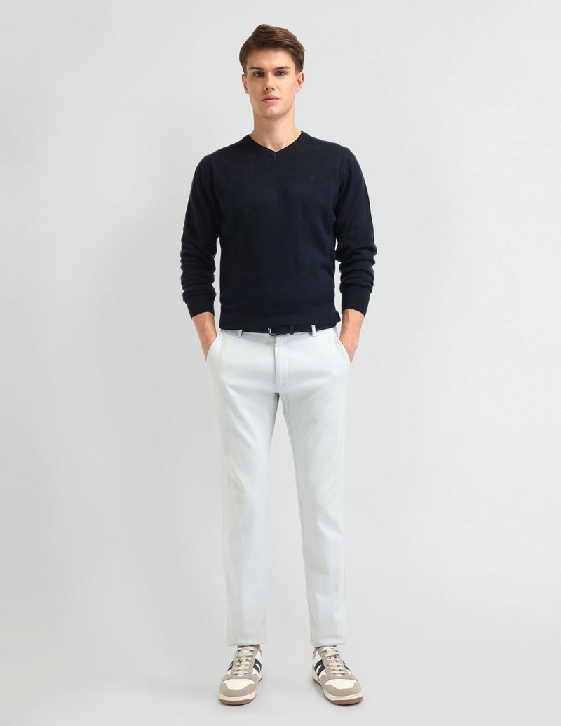 Arrow Mens Blue Solid V-Neck Long Sleeve CasualCotton RegularFit Sweater (ARAISW4022_Blue_S) - Image 3