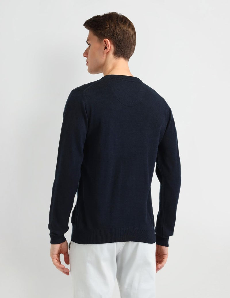 Arrow Mens Blue Solid V-Neck Long Sleeve CasualCotton RegularFit Sweater (ARAISW4022_Blue_S) - Image 5