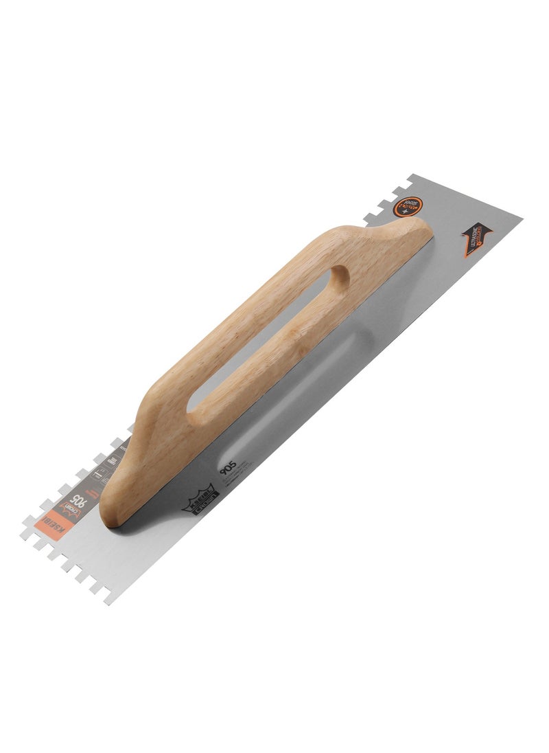 KSEIBI Two-Handed Plastering Trowel with Teeth, 14x50cm, Made of Carbon Steel with Wood Handle, Notched Tiling Trowel Perfect for Concrete Tile Work, Drywall, Wall Comb, Grout Spreading Tools.  - Image 1