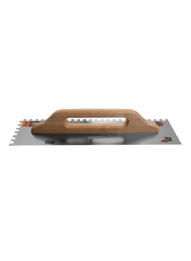 KSEIBI Two-Handed Plastering Trowel with Teeth, 14x50cm, Made of Carbon Steel with Wood Handle, Notched Tiling Trowel Perfect for Concrete Tile Work, Drywall, Wall Comb, Grout Spreading Tools.  - Image 2