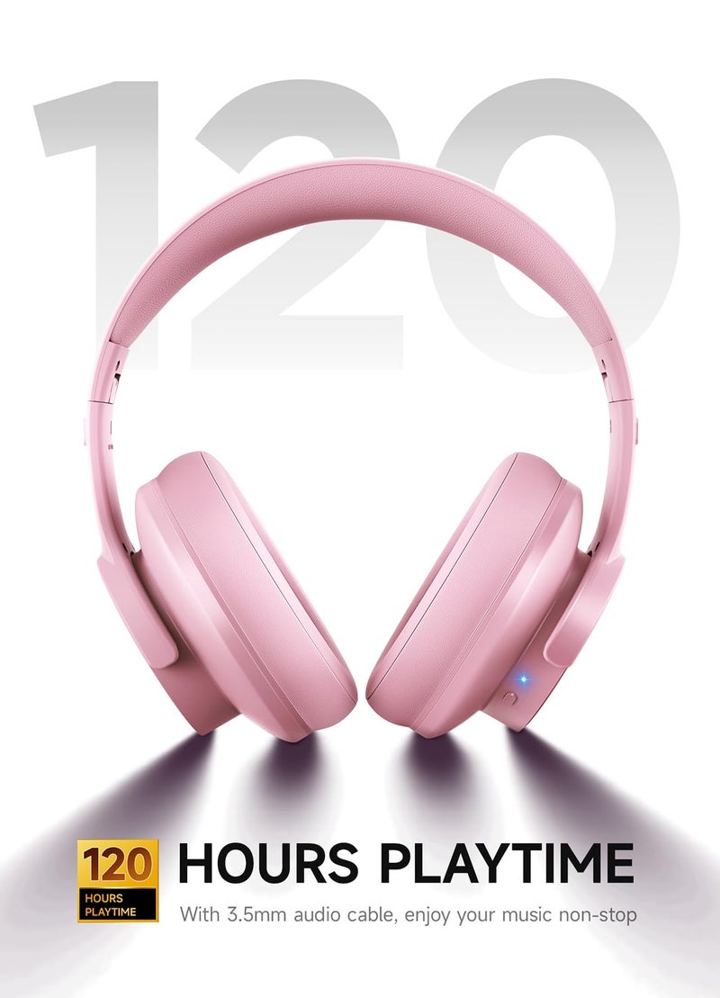Picun B8 Headphones Wireless Bluetooth, 120H Bluetooth Headphone Over Ear with 3EQ Music Modes, Hands-Free Calls, Deep Bass Headphones for Travel Home Office Cellphone PC (Pink) - Image 3