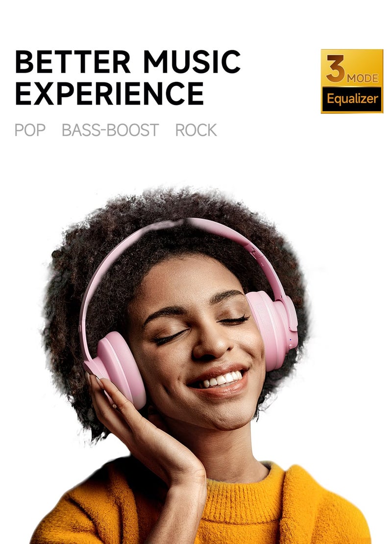 Picun B8 Headphones Wireless Bluetooth, 120H Bluetooth Headphone Over Ear with 3EQ Music Modes, Hands-Free Calls, Deep Bass Headphones for Travel Home Office Cellphone PC (Pink) - Image 4