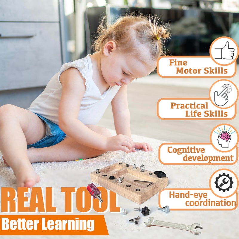 Deartisan Montessori Screwdriver Board Set, Real 17 Pcs & 12 Holes Fine Motor Skills 3 4 5 +Kids Patience Basic Life Skill Educational Wooden STEM Toys for Toddler Preschool Materials Busy Sensory Tools - Image 3