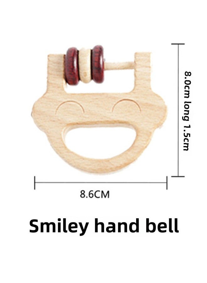 Bedside Hand-cranking Wooden Bell Infant Beech Enlightenment Teaching Aids Pod Hand Rattle Exercise Hand-eye Coordination Ability-Color:Smiling Face Gray Wolf Gear Holder - Image 1