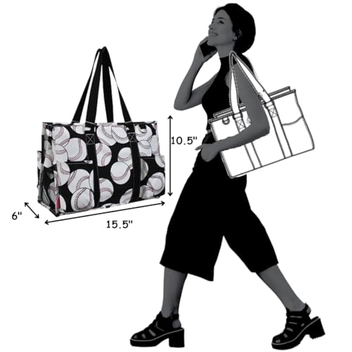NGIL Utility Water Resistant Tote Bag Top Zipper Closure Perfect Gifts for Working Women Nurses Gym bag Baseball Black - Image 3