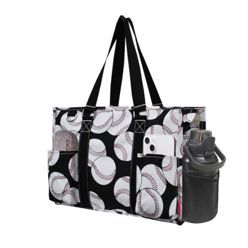 NGIL Utility Water Resistant Tote Bag Top Zipper Closure Perfect Gifts for Working Women Nurses Gym bag Baseball Black - Image 1