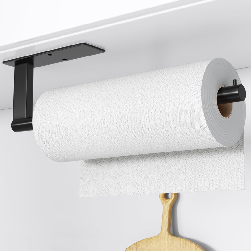 Kitchen Roll Holder Under Cabinet Stainless Steel Paper Towel Holder Matte Black SelfAdhensive Suitable for Pantry Kitchen Bathroom