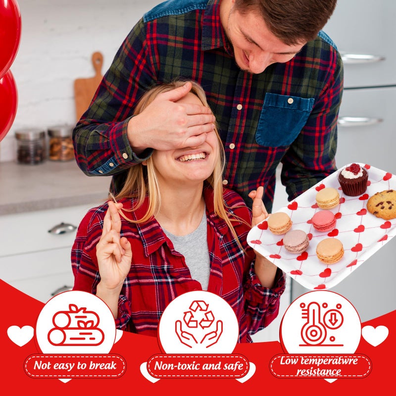 Whaline 3 Pcs Valentine's Day Heart Serving Tray Melamine Board Red White Plaid Heart Serving Platter for Wedding Anniversary Party Home Food Supplies - Image 4