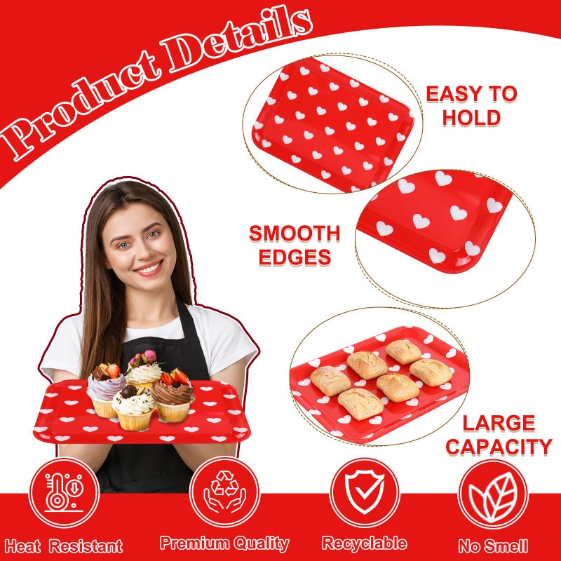 Whaline 3 Pcs Valentine's Day Heart Serving Tray Melamine Board Red White Plaid Heart Serving Platter for Wedding Anniversary Party Home Food Supplies - Image 3